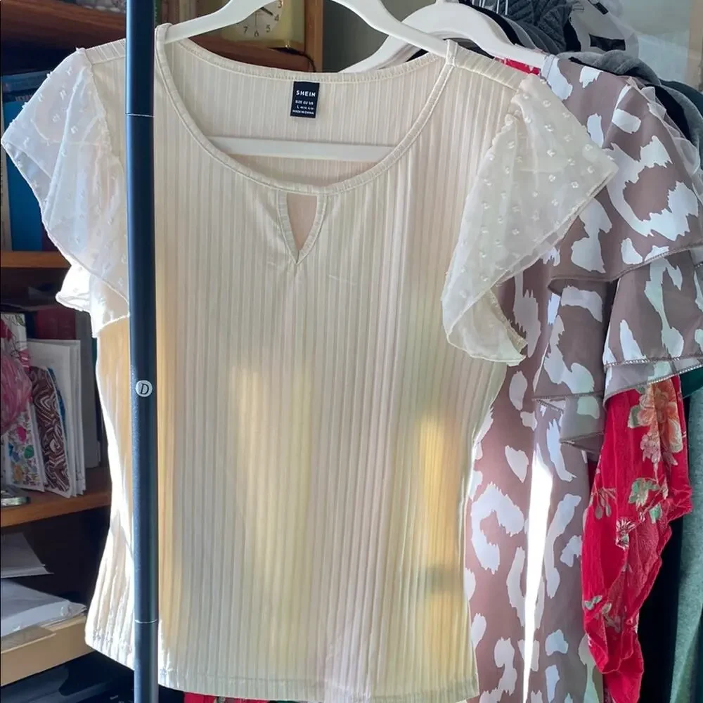 Shein Ribbed Cream Shirt with Sheer Sleeves - Picture 1 of 5